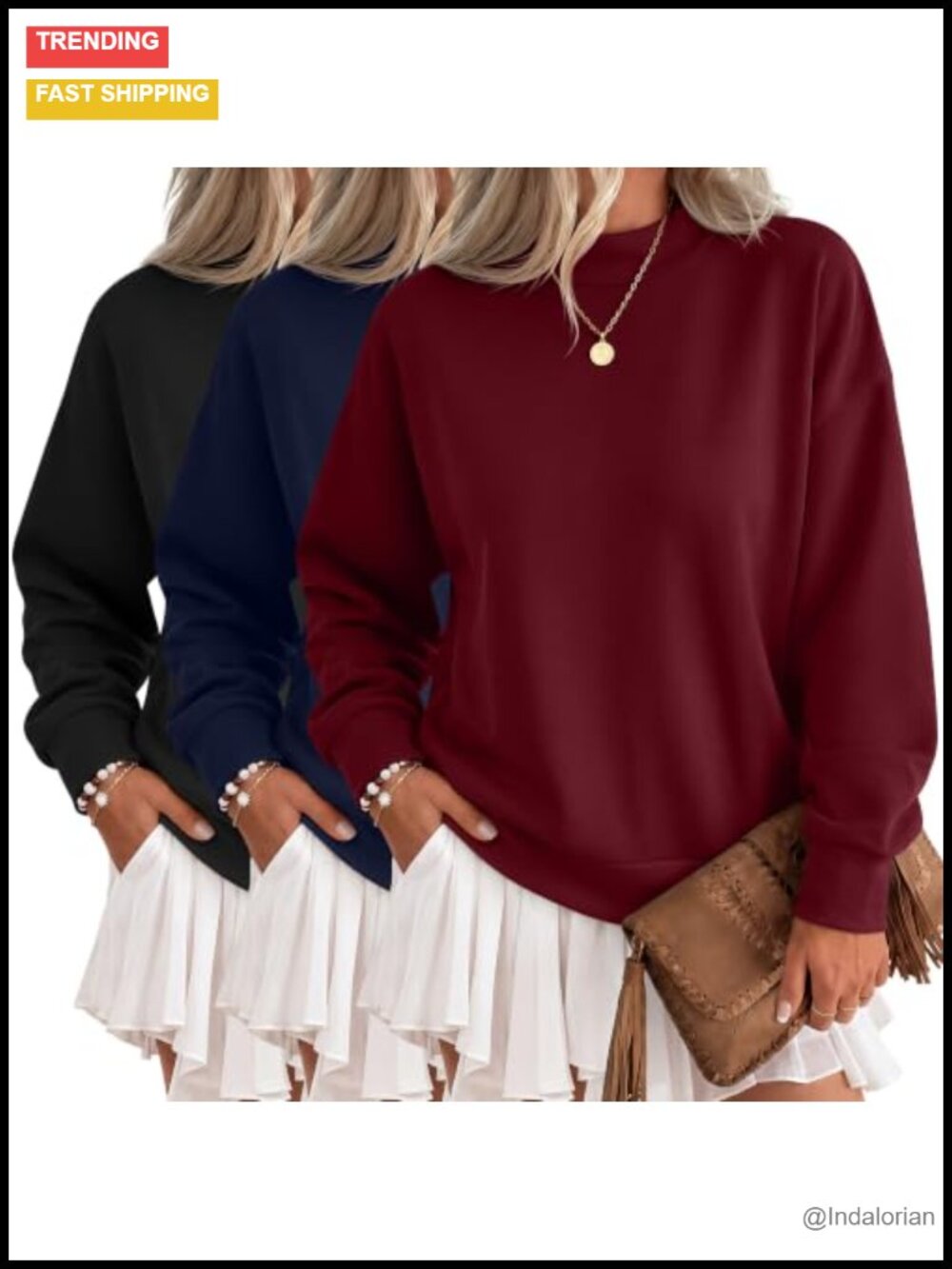 3 Pack Women's Mock Neck Cropped Sweatshirts Polyester Cotton Spandex